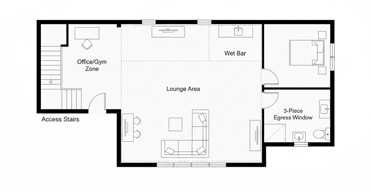 Versatile basement flex space with open concept design